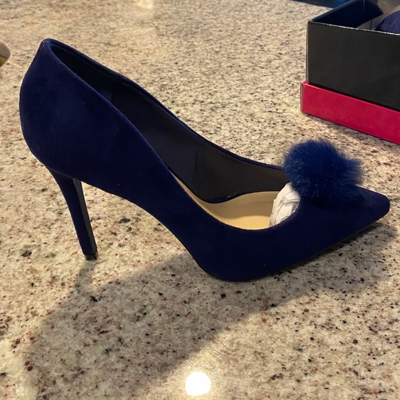 Purple Suede Pump with Fur Pom Pom - Picture 3 of 7
